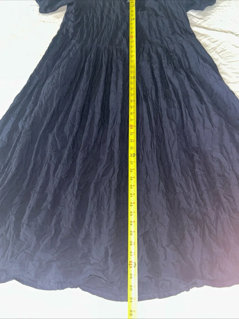 Pas De Calais Navy Blue Crinkle Button Front Midi Dress Size 40 US M - Picture 6 of 9